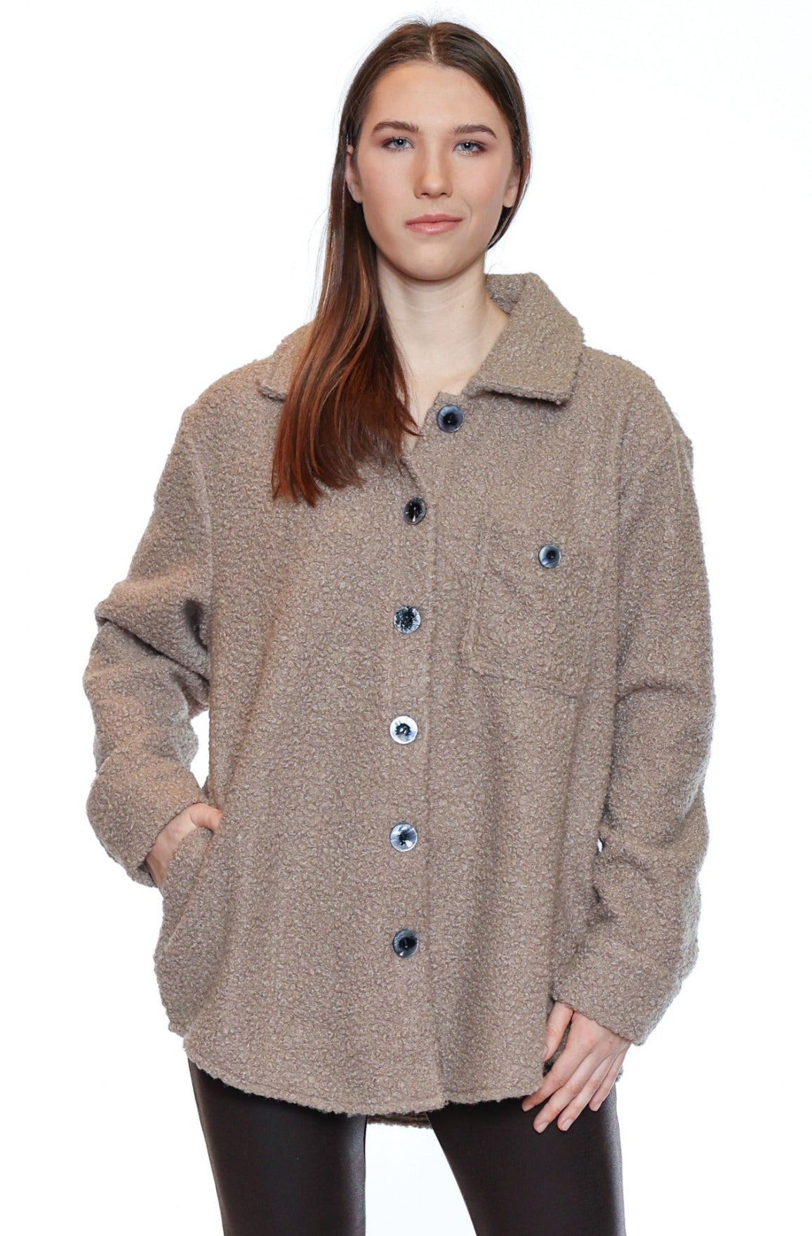 Boucle Button-Front Overshirt
