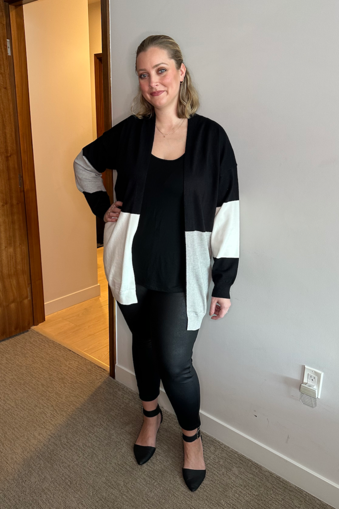 Colorblock Open-Front Knit Cardigan