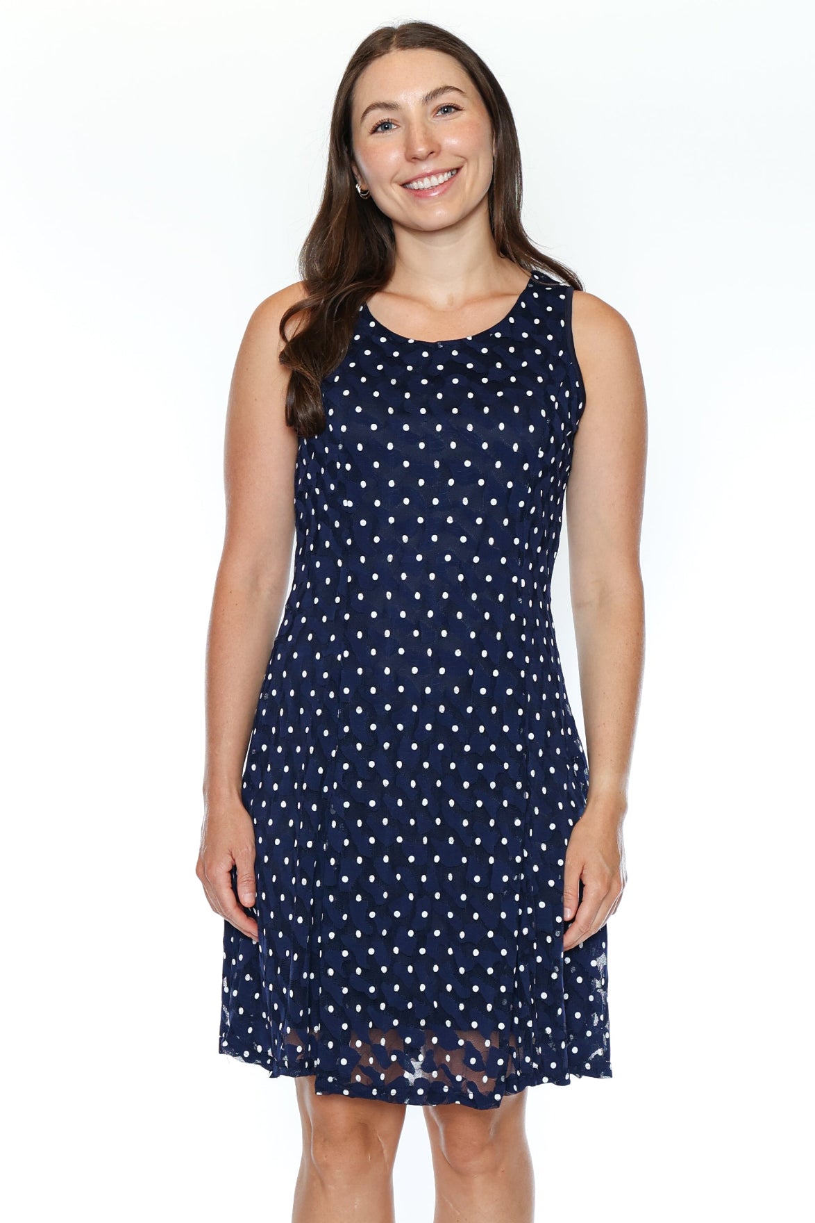 Polka Dot Lace-Trim A-Line Dress