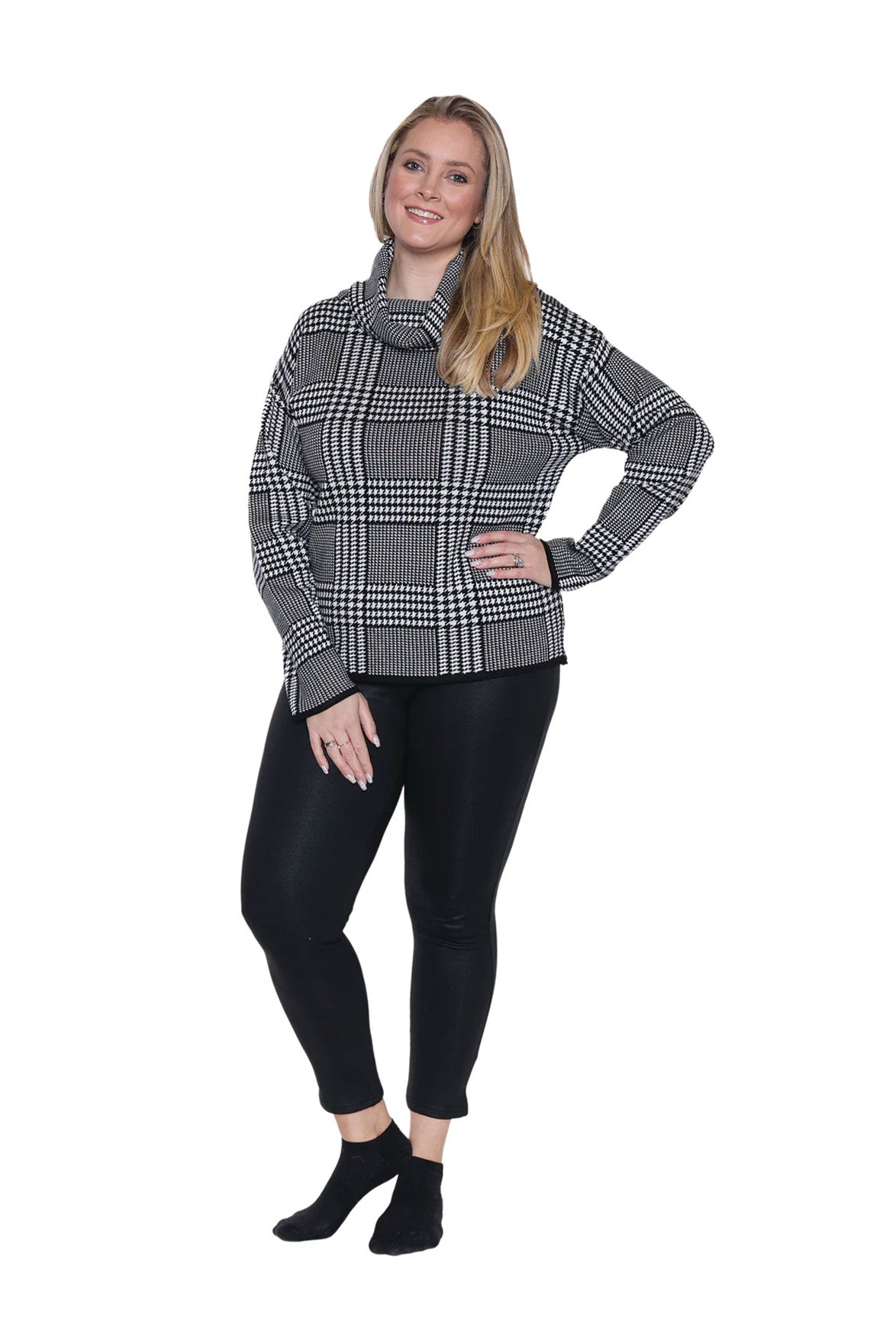 Plaid Cowl Neck Sweater