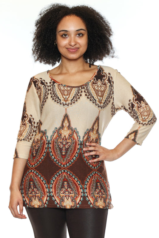 Baroque Print 3/4 Sleeve Top