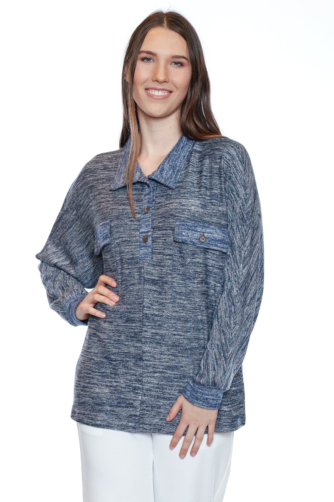 Soft Brushed Button Front Collared Top