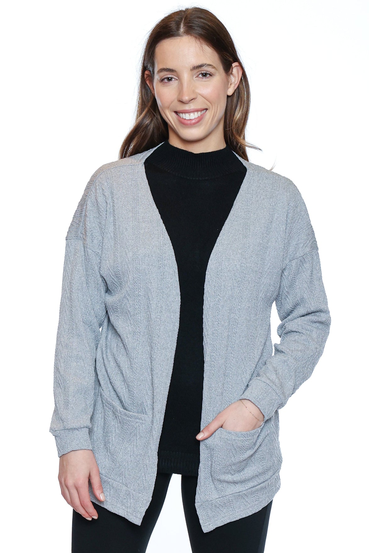 Textured Open-Front Cardigan
