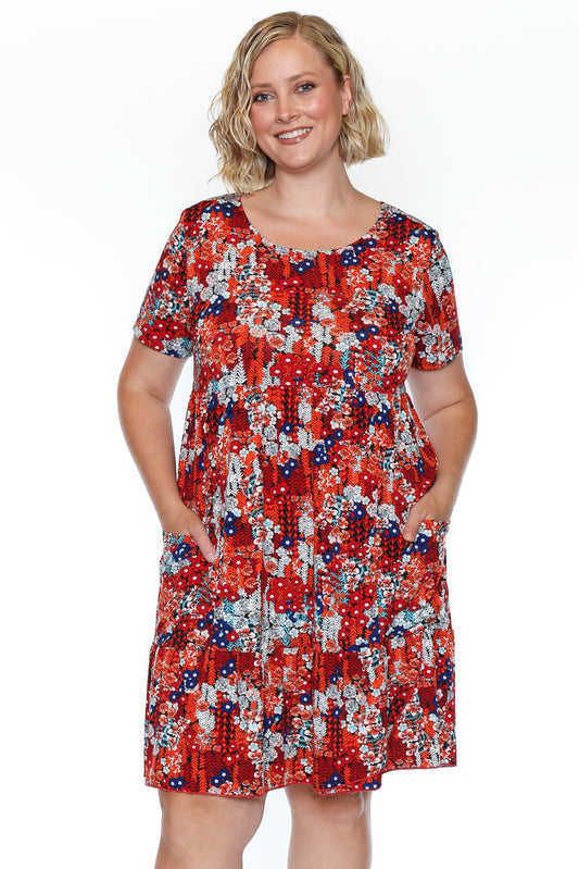 Floral Tiered Short-Sleeve Dress