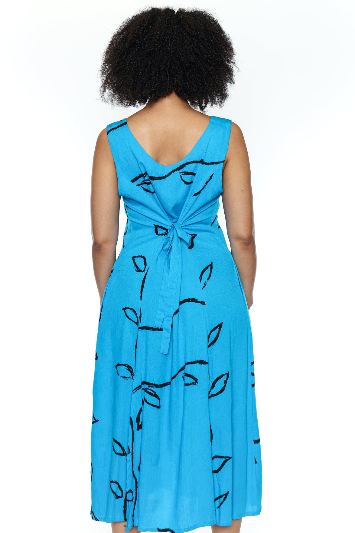 Abstract Leaf Button-Front Midi Dress
