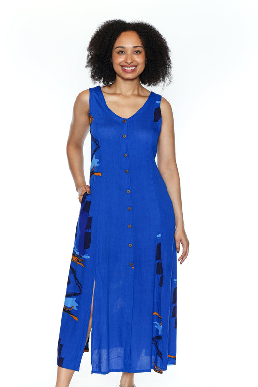 Sleeveless Button-Front Maxi Dress