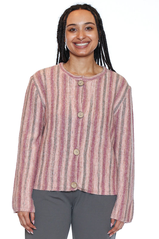 Striped Button-Front Knit Cardigan