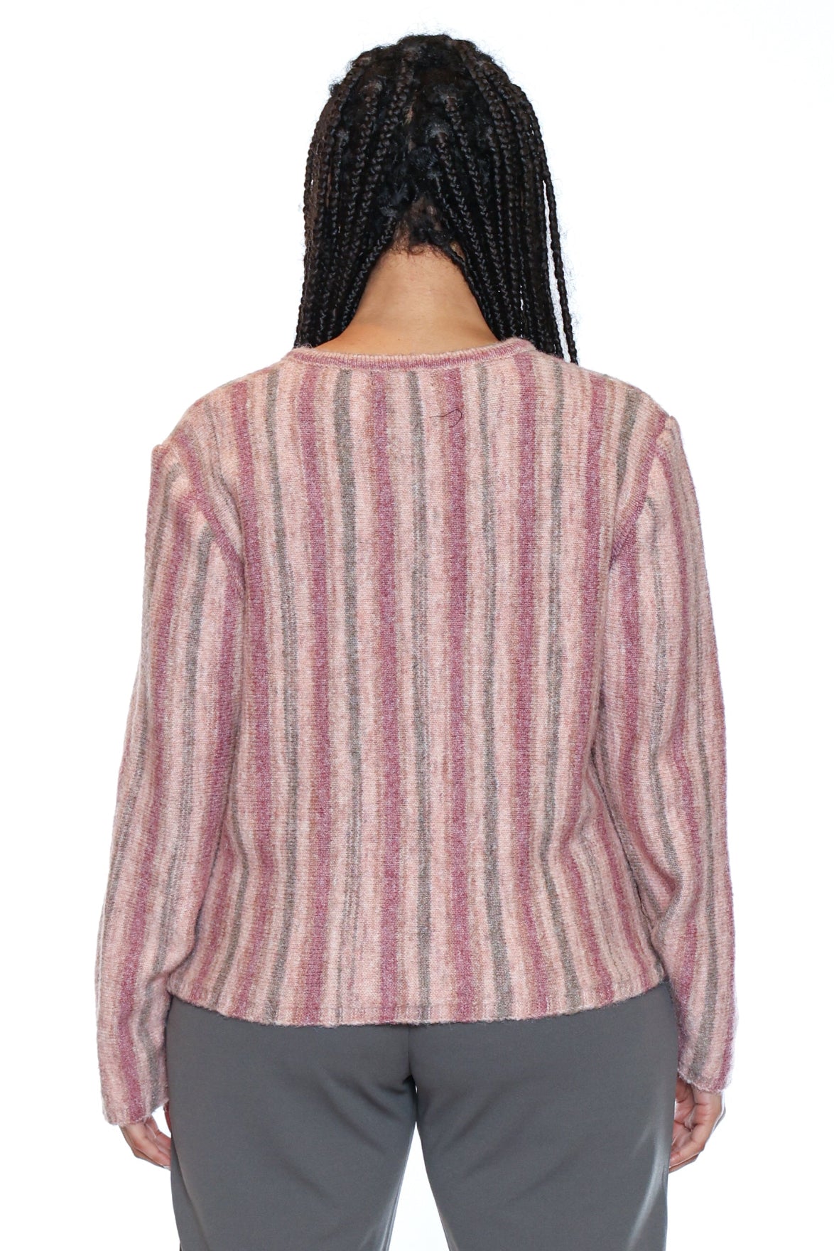 Striped Button-Front Knit Cardigan