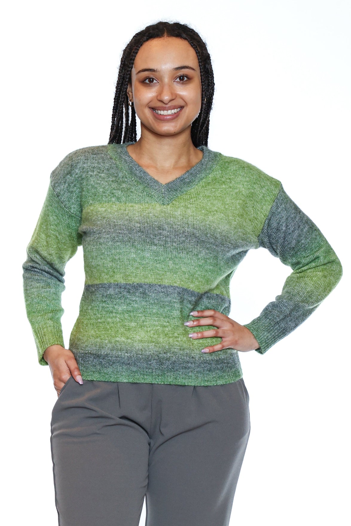 Ombre Stripe V-Neck Sweater