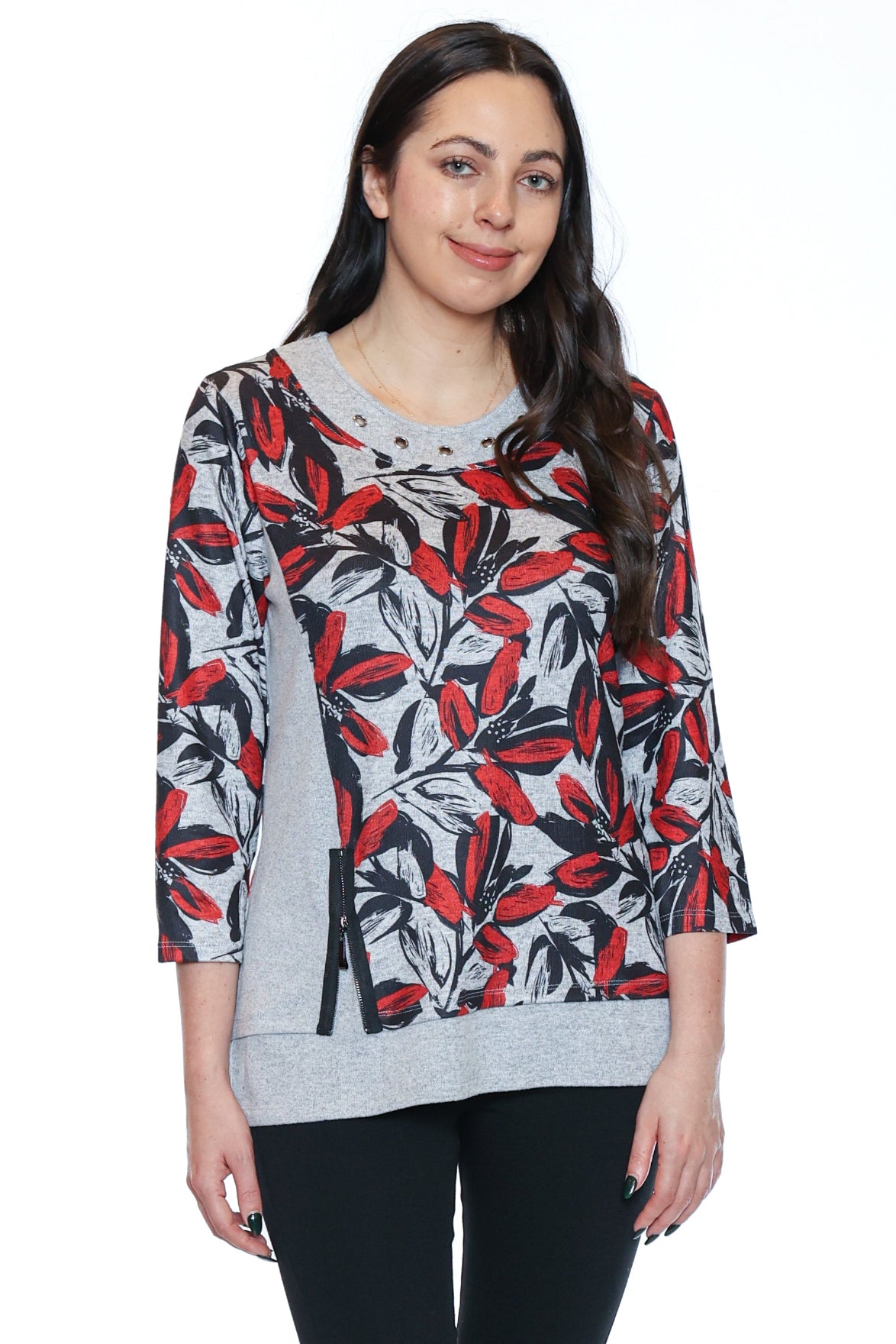 Printed 3/4 Sleeve Knit Top