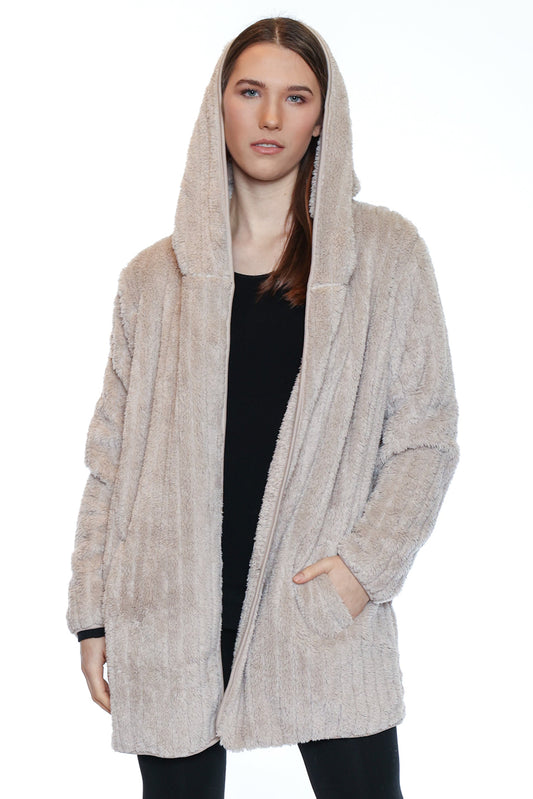 Plush Hooded Open-Front Cardigan Jacket