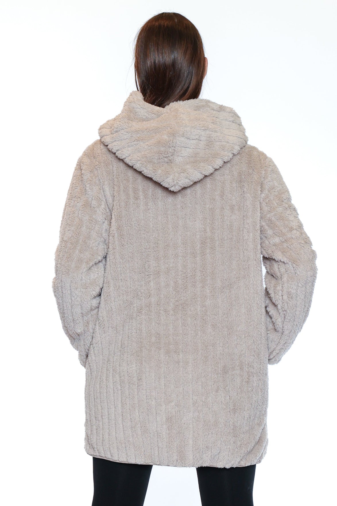 Plush Hooded Open-Front Cardigan Jacket