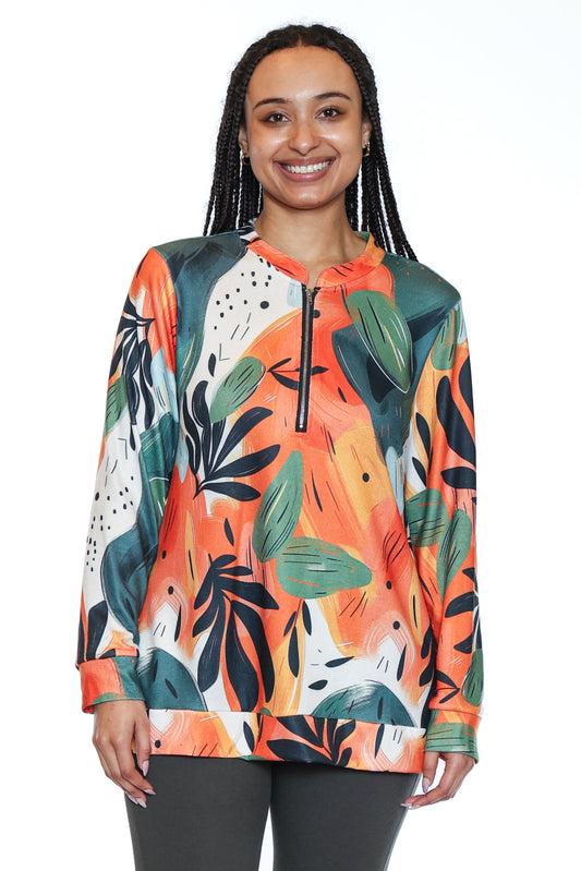 Abstract Zip-Neck Top