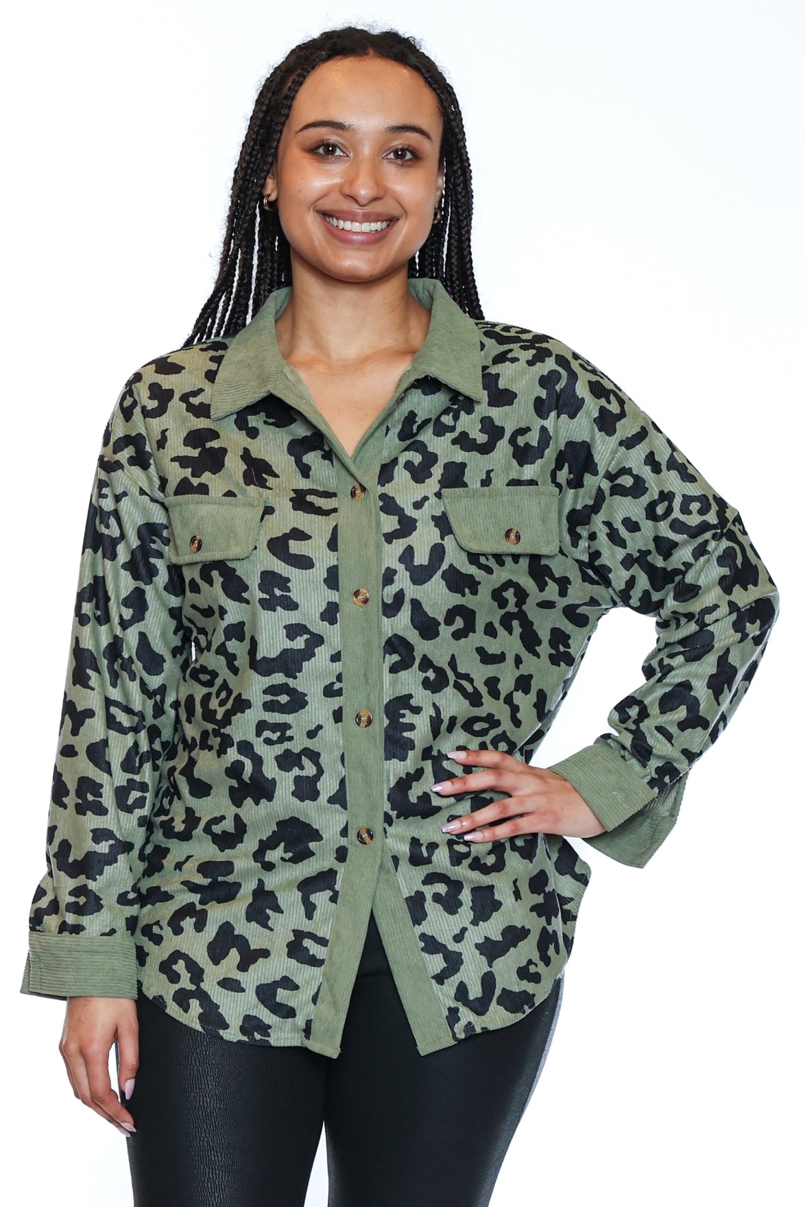 Leopard Button-Front Overshirt