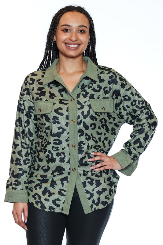 Leopard Button-Front Overshirt