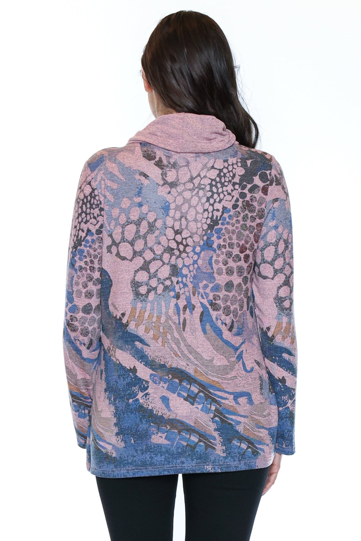 Abstract Print Cowl Neck Top