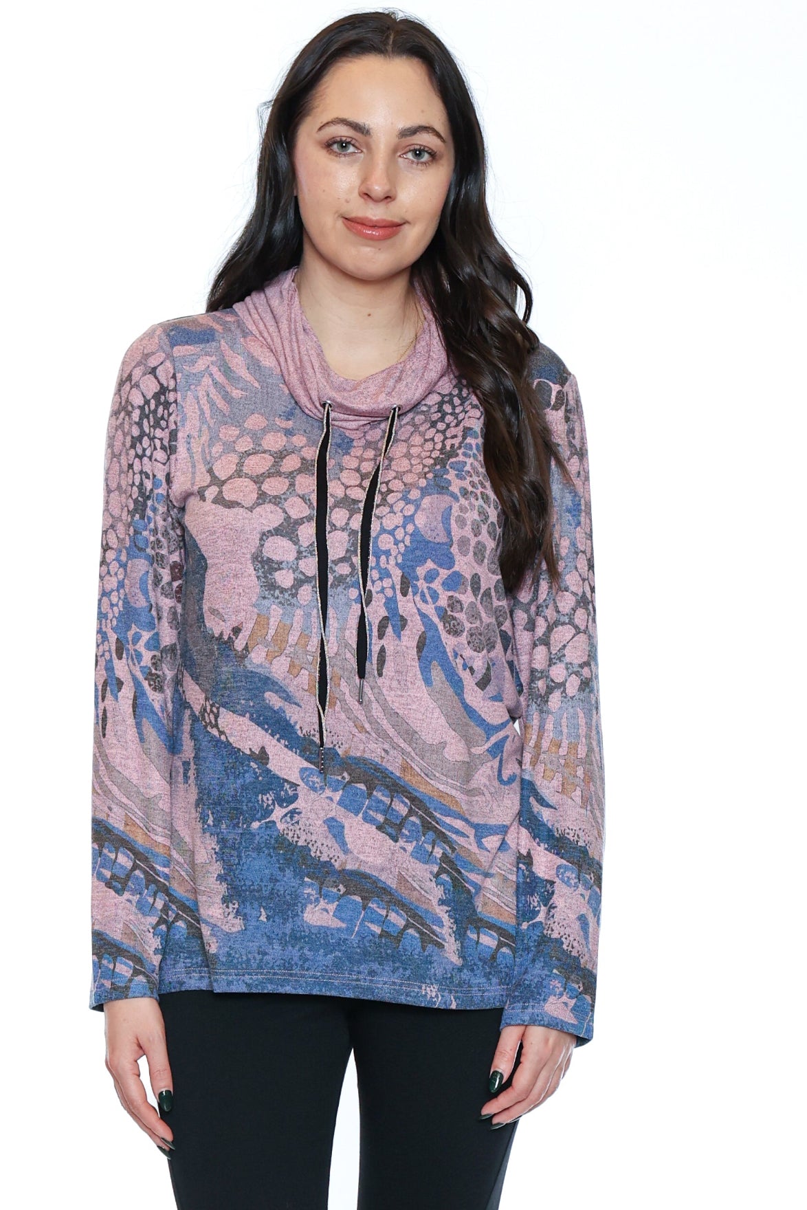 Abstract Print Cowl Neck Top