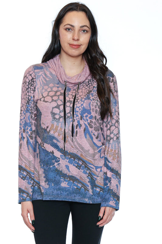 Abstract Print Cowl Neck Top