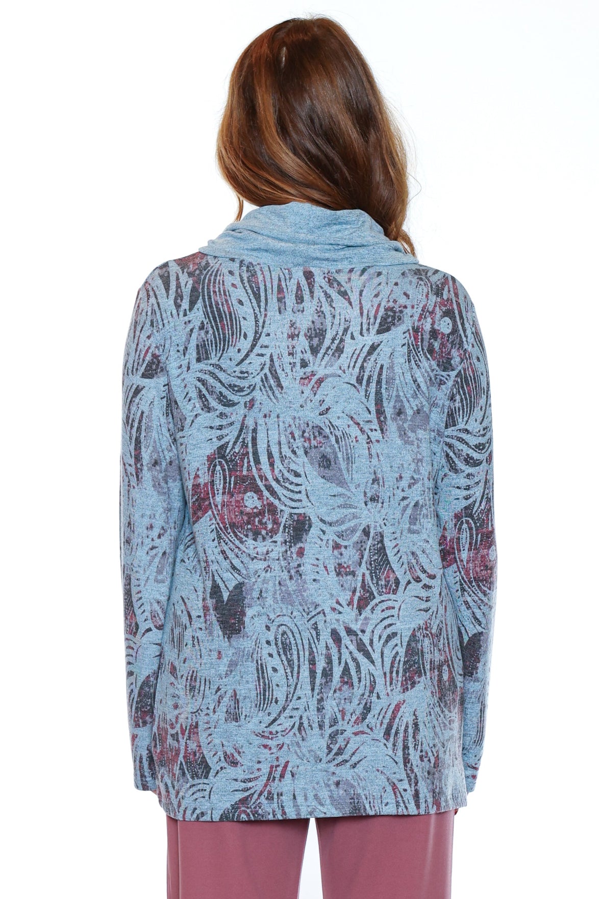 Abstract Print Cowl Neck Top