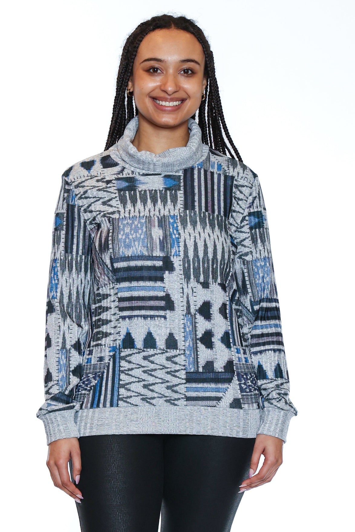 Mock Neck Printed Sweater