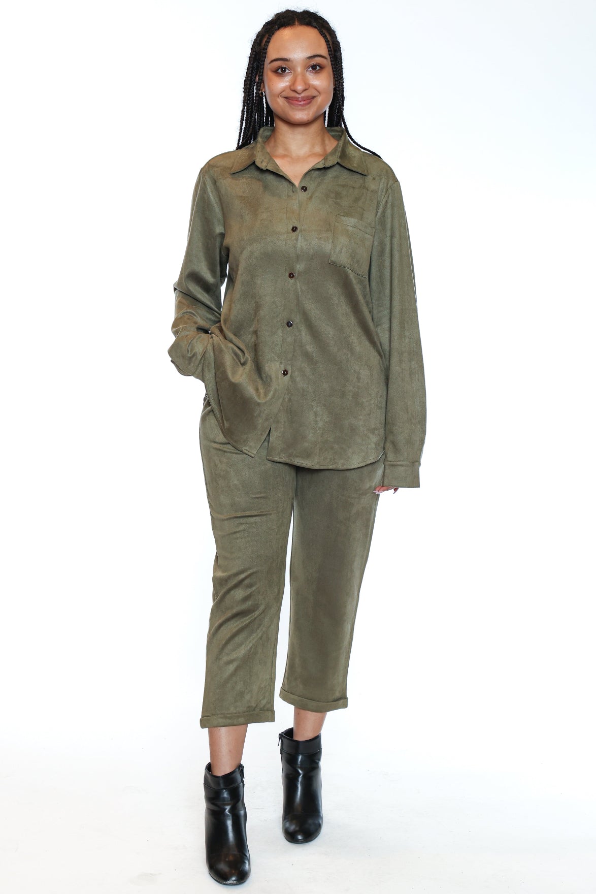 Suede-Look Button Down Top