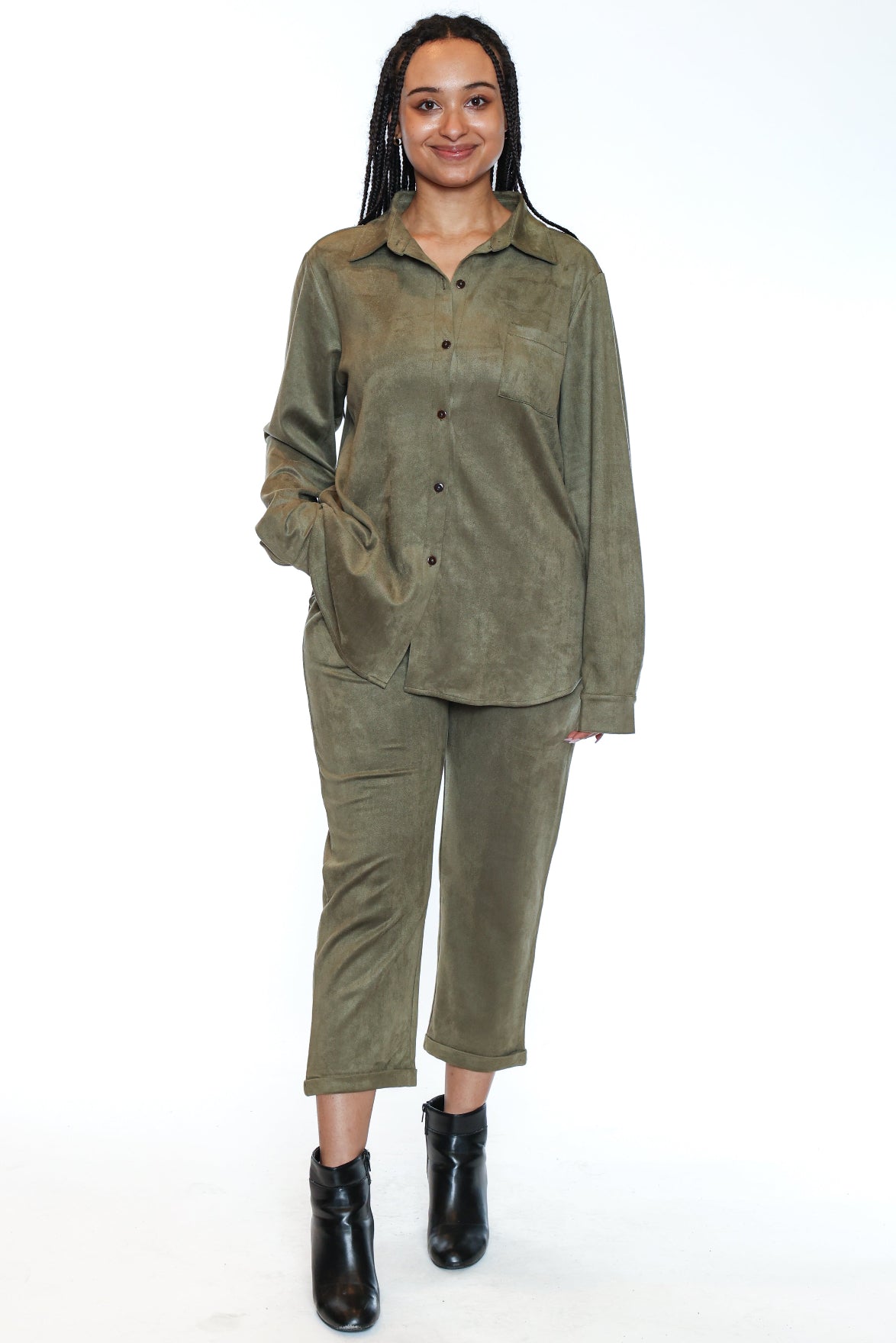 Suede Straight-Leg Pant