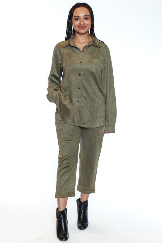 Suede Straight-Leg Pant