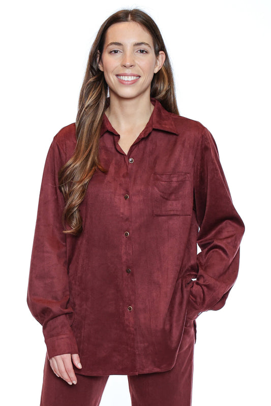 Suede-Look Button Down Top
