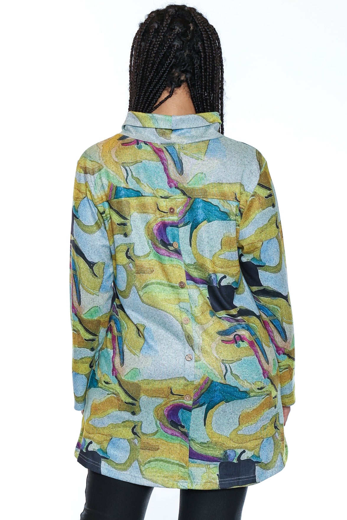 Abstract Print Funnel-Neck Tunic