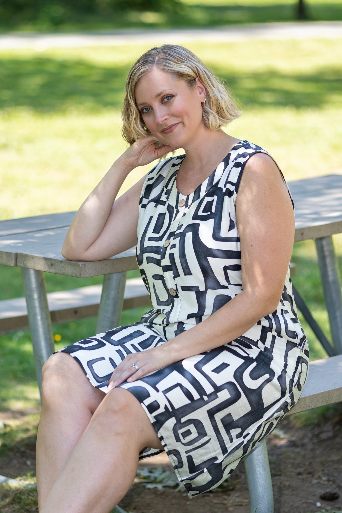 Sleeveless Button-Front Printed Dress