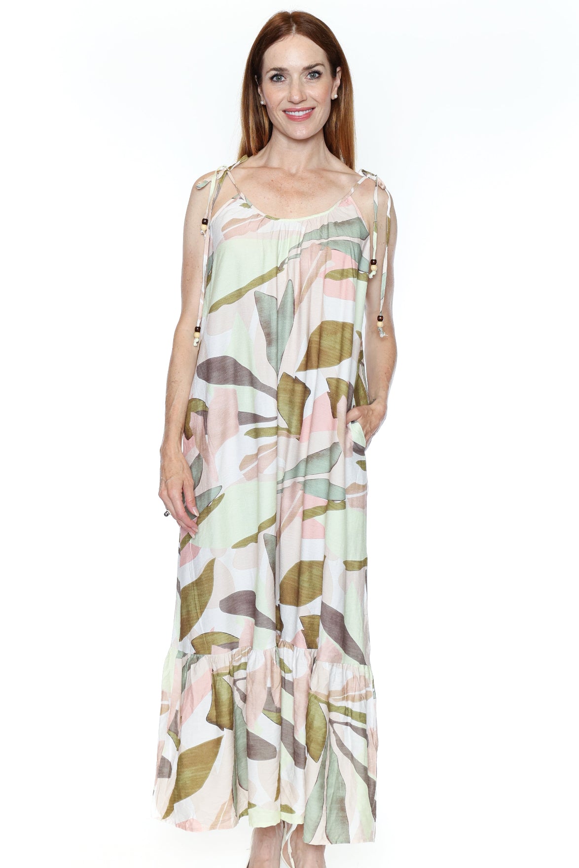Adjustable Strap Tropical Maxi Dress