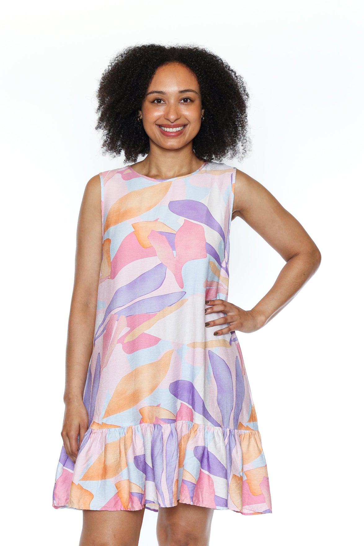 Abstract Pastel Ruffle-Hem Dress