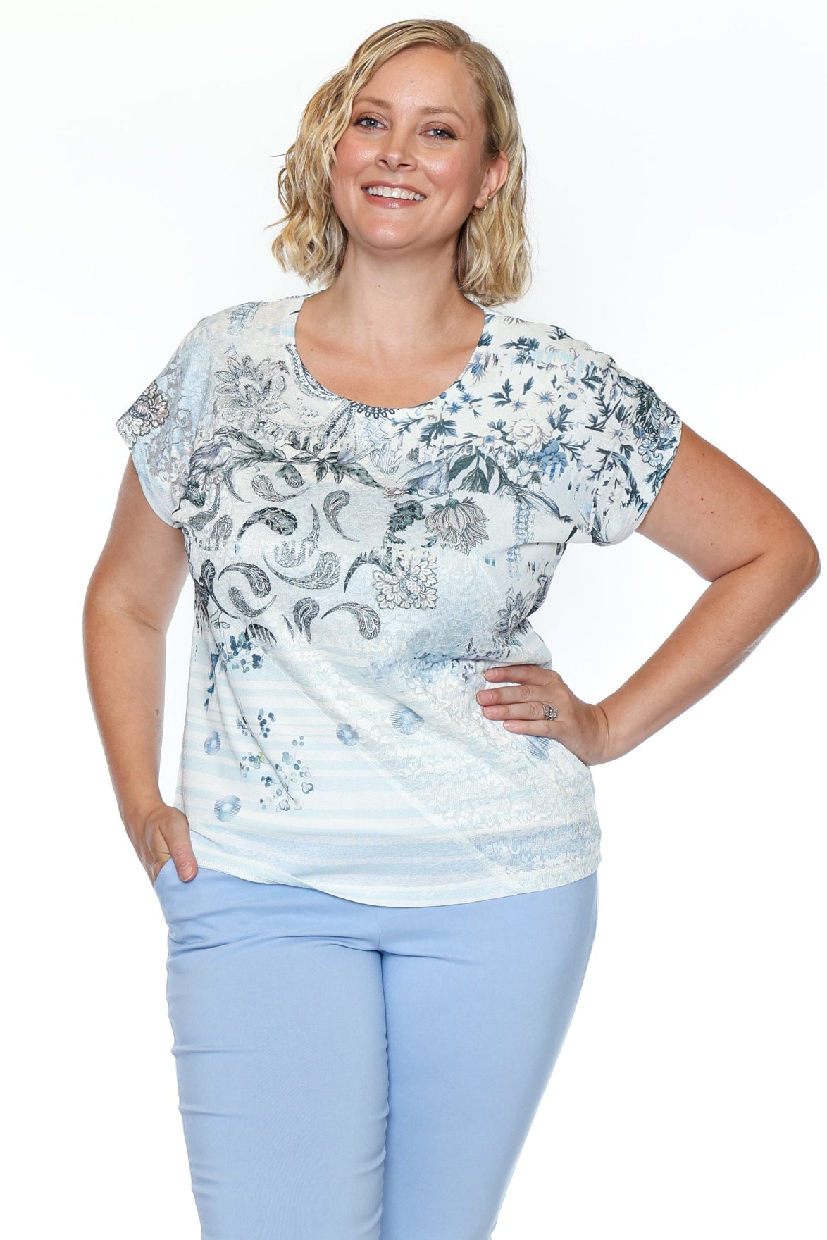 Printed Short Sleeve Dolman Top