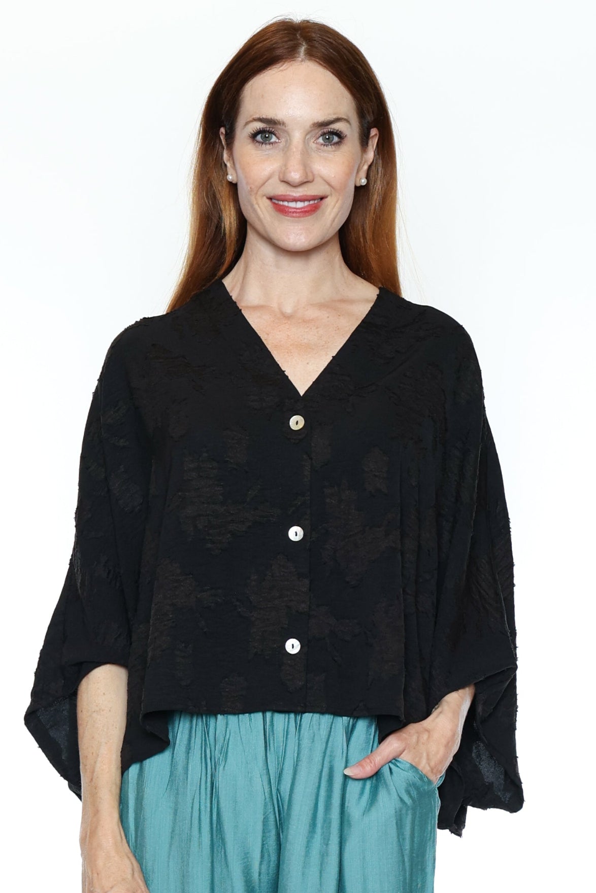Textured Button-Front Boxy Top