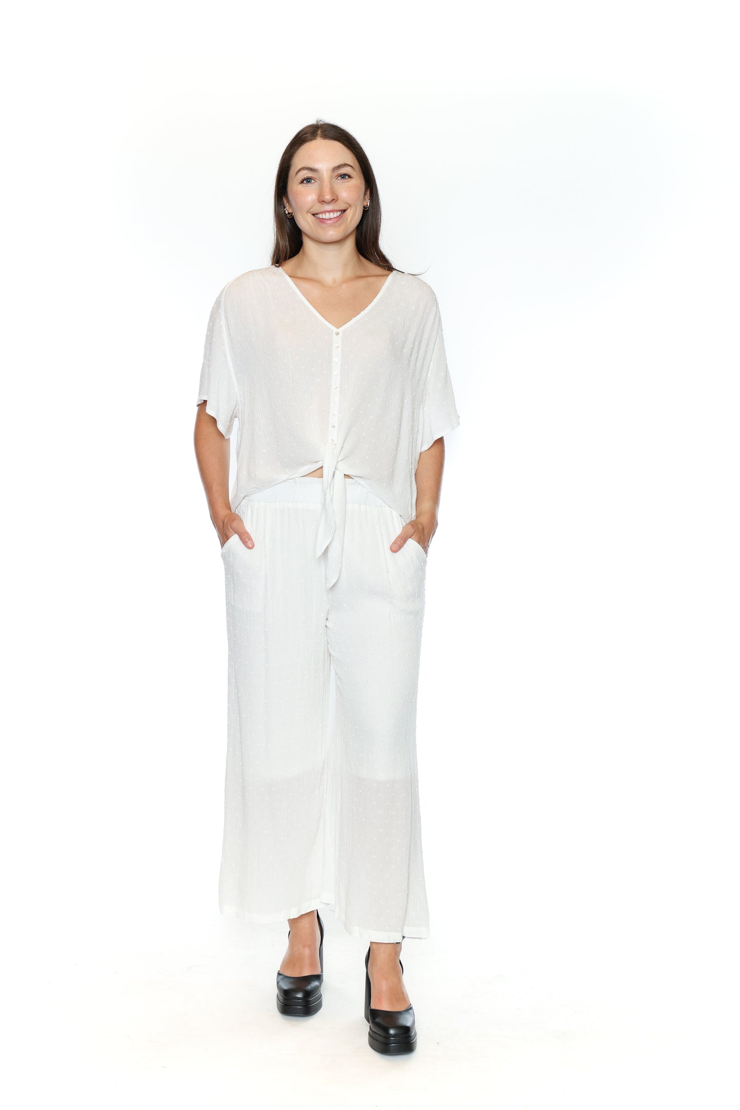 Swiss Dot Wide Leg Pants