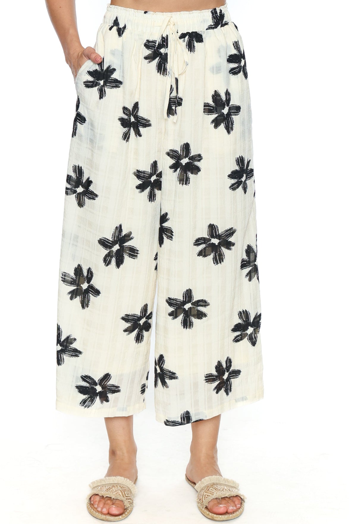 Printed Wide-Leg Cropped Pants