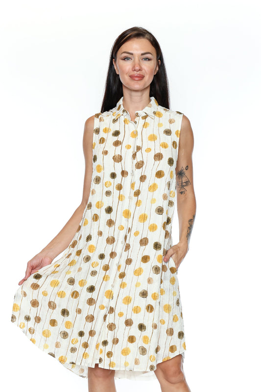 Sleeveless Textured Polka Dot Dress