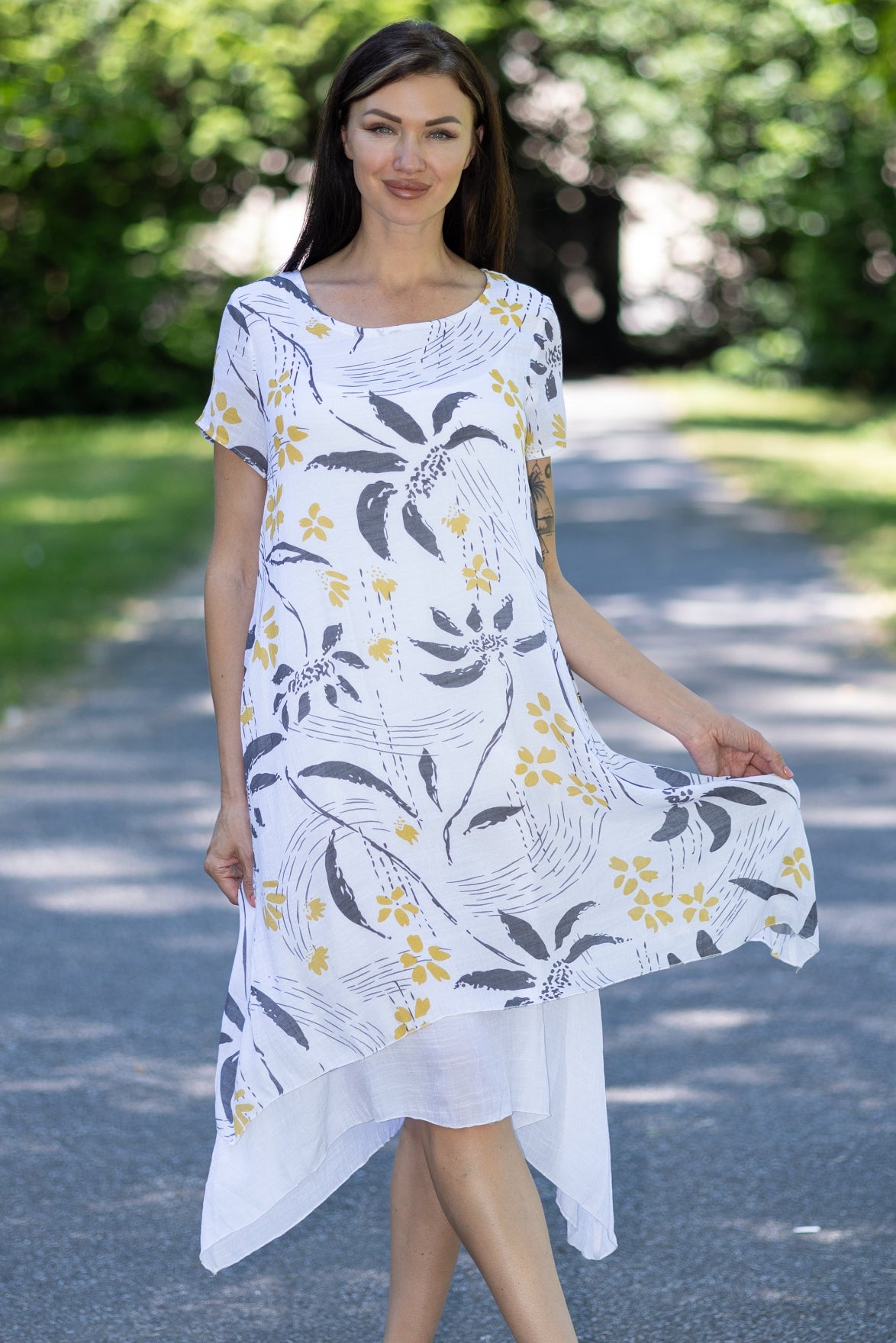 Printed Layered Hem Midi Dress