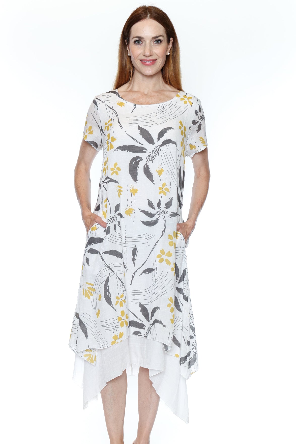 Printed Layered Hem Midi Dress