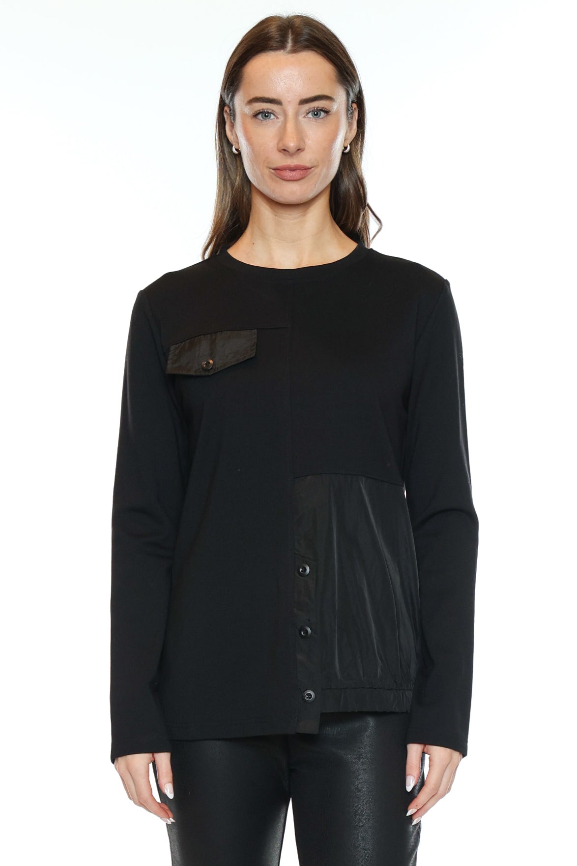 Mixed Media Button Detail Top