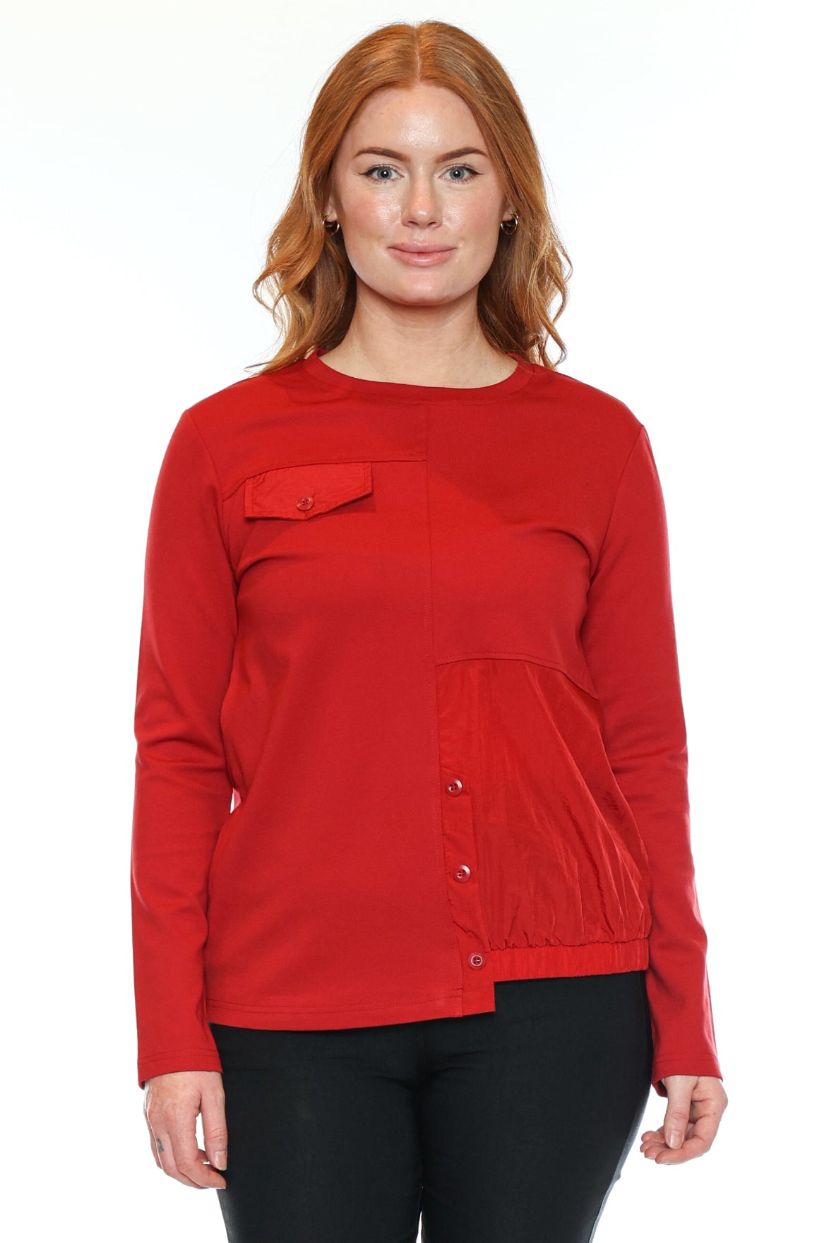 Mixed Media Button Detail Top