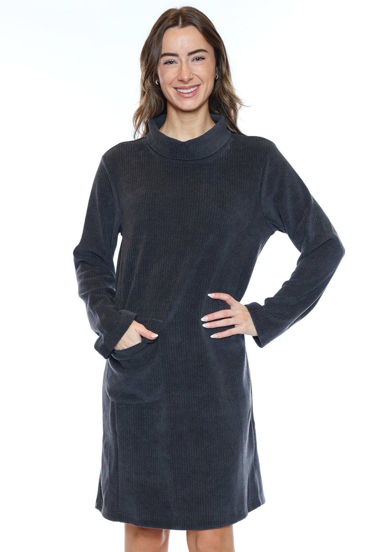 Cozy Cowl Neck Pocket Dress