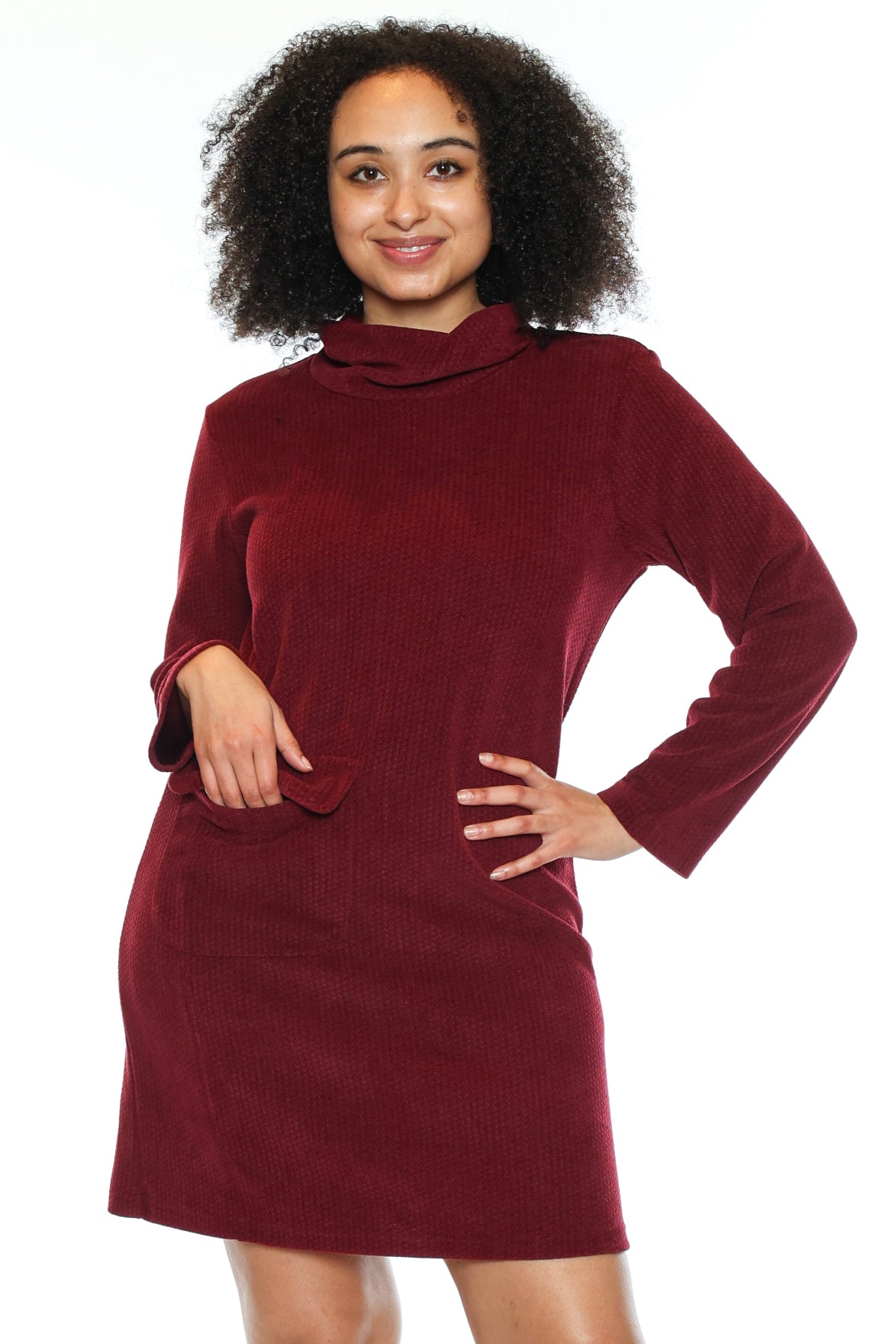 Cozy Cowl Neck Pocket Dress