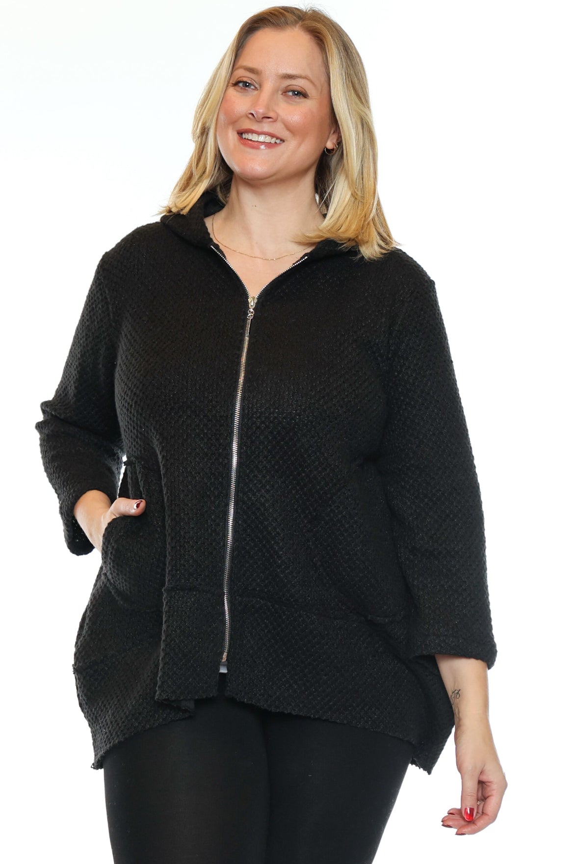 Waffle Knit Zip Hoodie Jacket