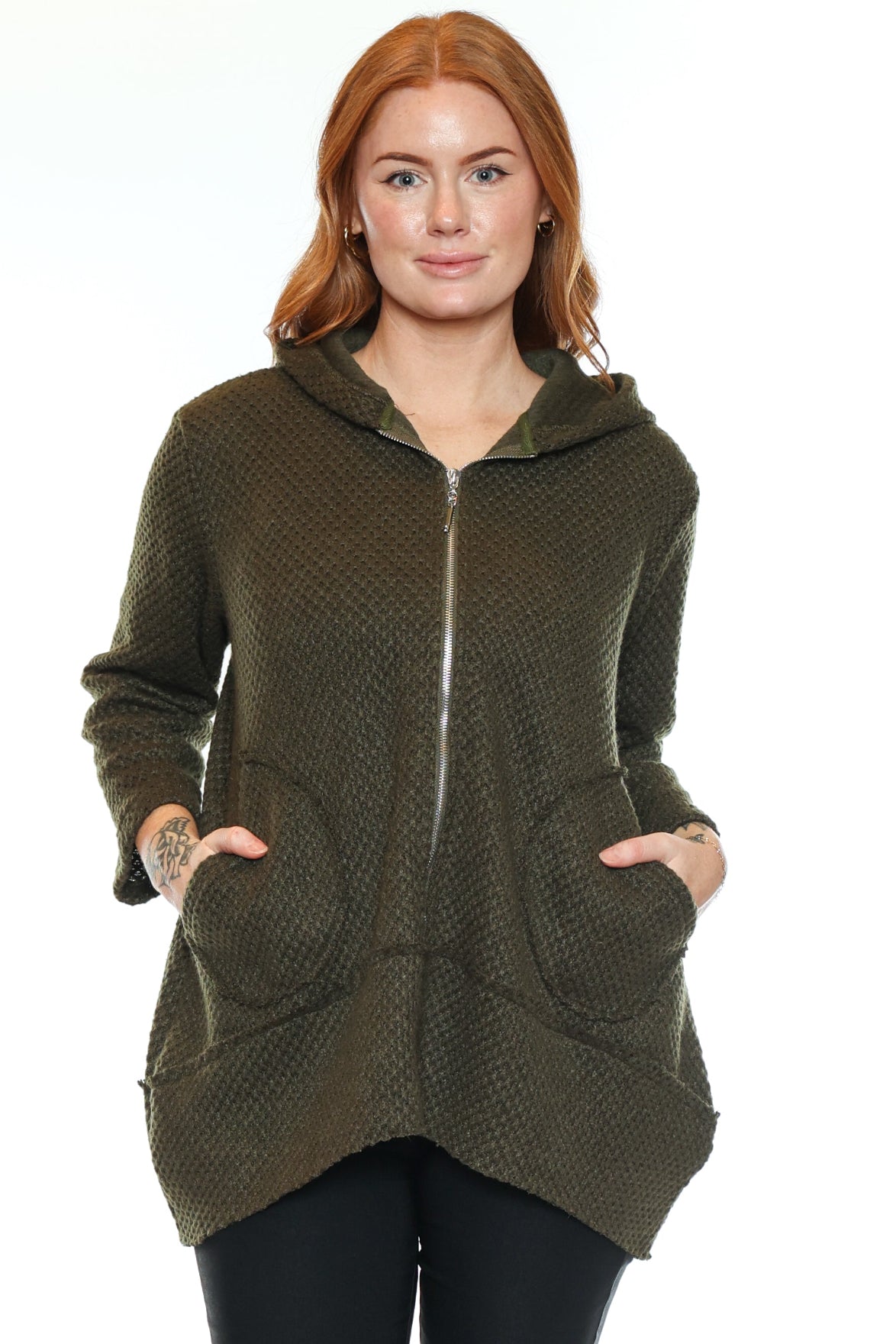 Waffle Knit Zip Hoodie Jacket