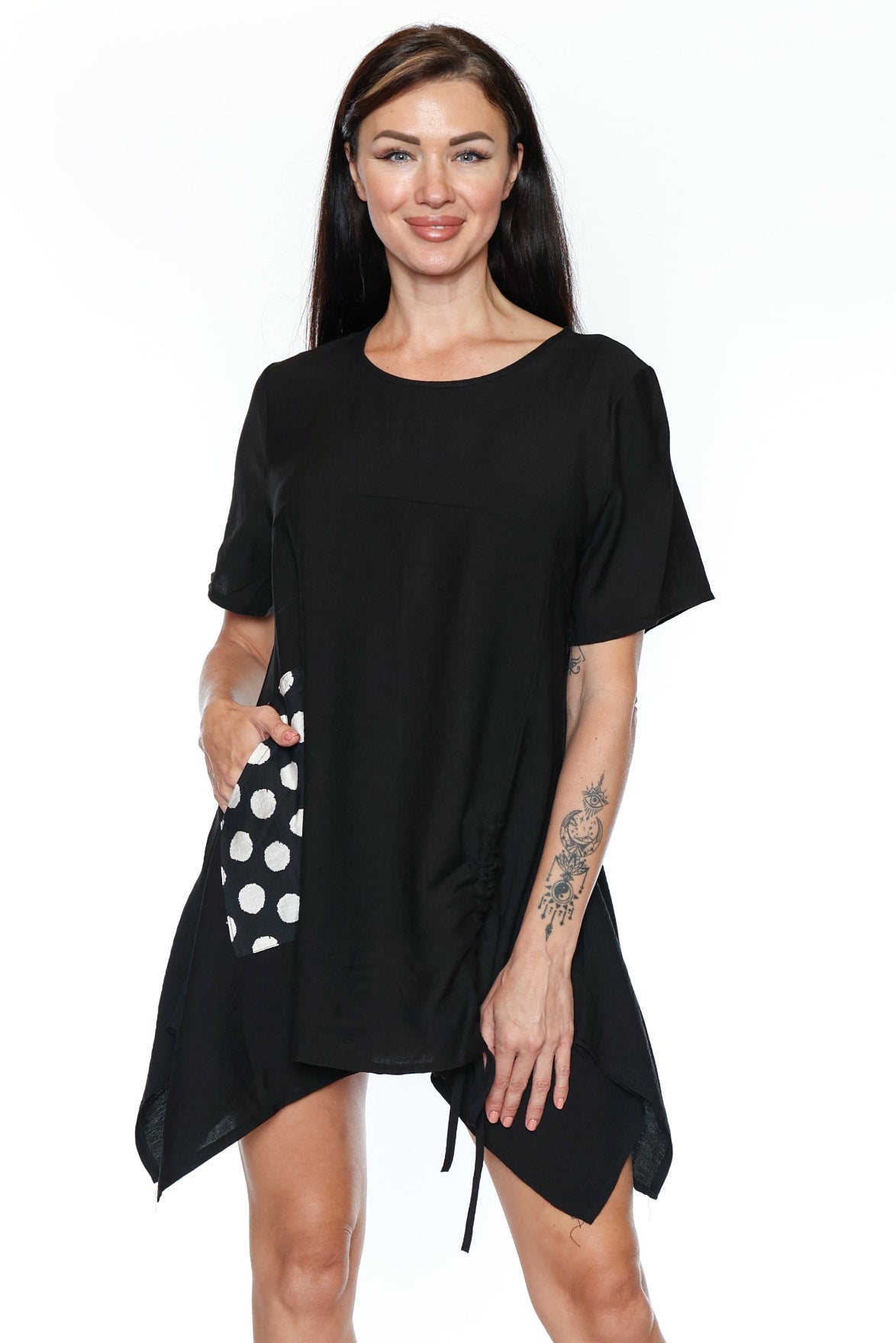 Polka Dot Pocket Handkerchief Tunic Dress