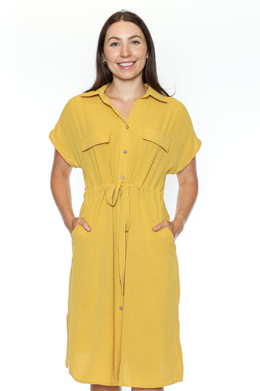 Short-Sleeve Textured Shirt Dress