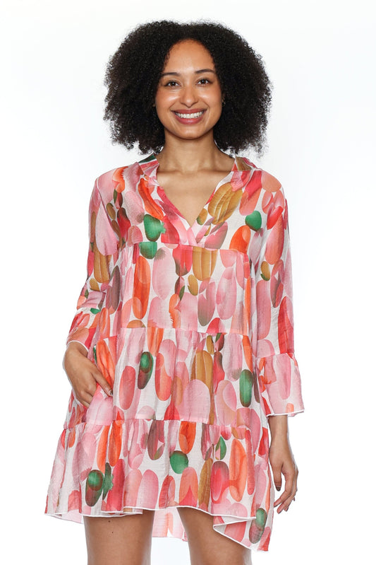 Tiered Abstract Print V-Neck Dress