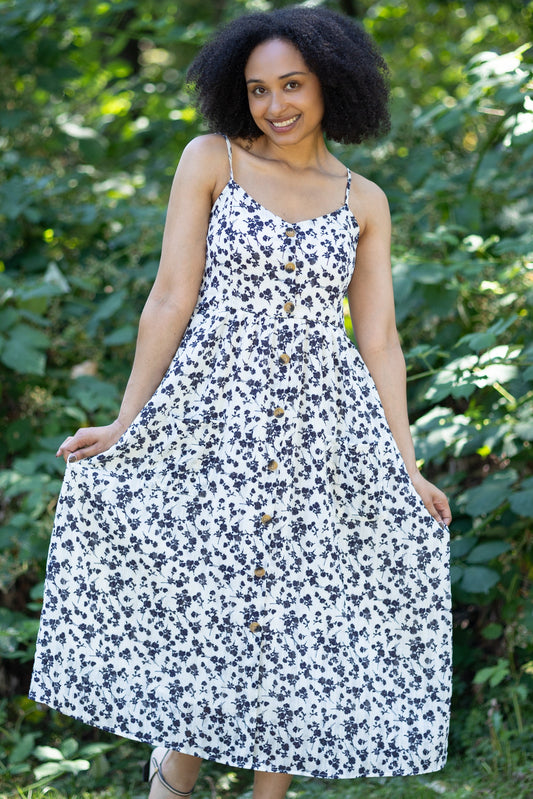 Floral Button-Front Midi Dress