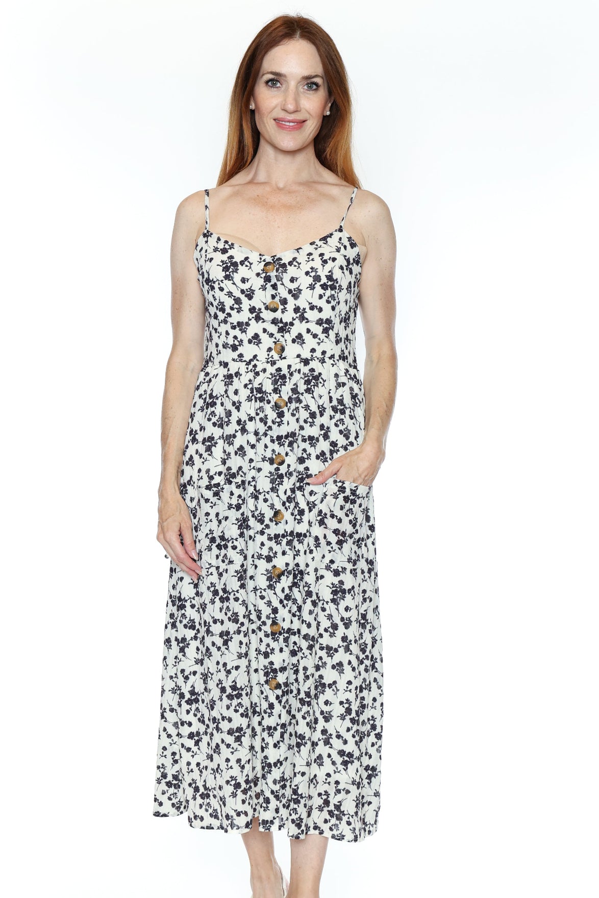 Floral Button-Front Midi Dress